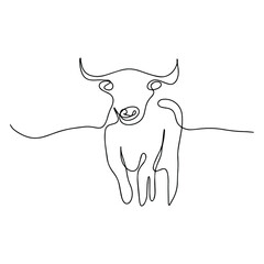 Drawing of a continuous line of cattle. Continuous line modern illustration. Silhouette of a bull, buffalo. Cattle. Strong animal logo.
