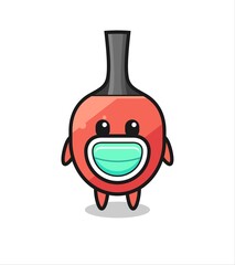 cute table tennis racket cartoon wearing a mask