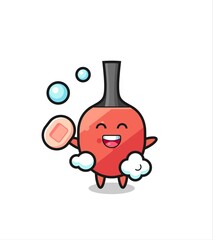table tennis racket character is bathing while holding soap