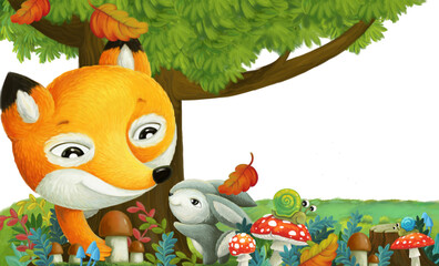 Naklejka premium cartoon scene with forest animals friends illustration