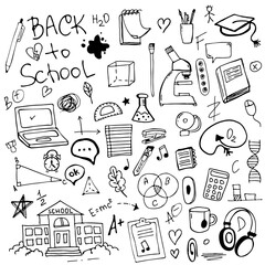 Back to school. Doodle Elements Set - High School. Hand-drawn elements for school.