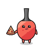 cute table tennis racket cartoon eating pizza