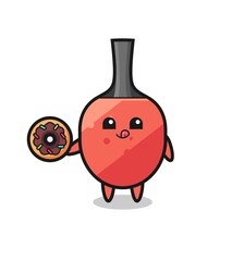 illustration of an table tennis racket character eating a doughnut