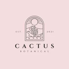 Foto op Canvas cactus plant on desert logo vector line art minimalist symbol illustration design, vintage cactus logo design © garisium