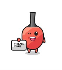 the mascot of the table tennis racket holding a banner that says thank you
