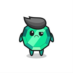 the mascot of the emerald gemstone with sceptical face