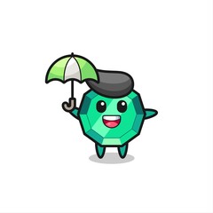 cute emerald gemstone illustration holding an umbrella