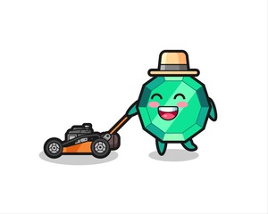 illustration of the emerald gemstone character using lawn mower