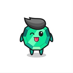 Obraz premium cute emerald gemstone character in sweet expression while sticking out her tongue