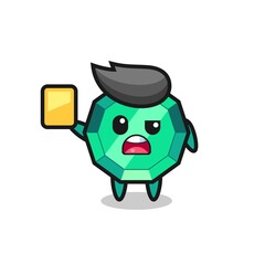 cartoon emerald gemstone character as a football referee giving a yellow card