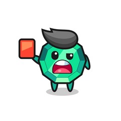 emerald gemstone cute mascot as referee giving a red card