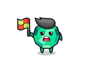 Obraz premium emerald gemstone character as line judge putting the flag up