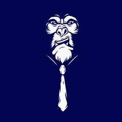 Naklejka premium Monkey gorilla angry face line pop art logo. Colorful design with dark background. Abstract vector illustration.