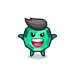 the illustration of cute emerald gemstone doing scare gesture