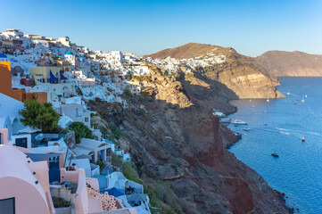 Obraz premium Santorini, Cyclades Islands, Greece. White houses and churches in summer