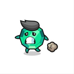 Fototapeta premium illustration of the emerald gemstone running in fear