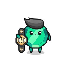 emerald gemstone mascot character as a MMA fighter with the champion belt