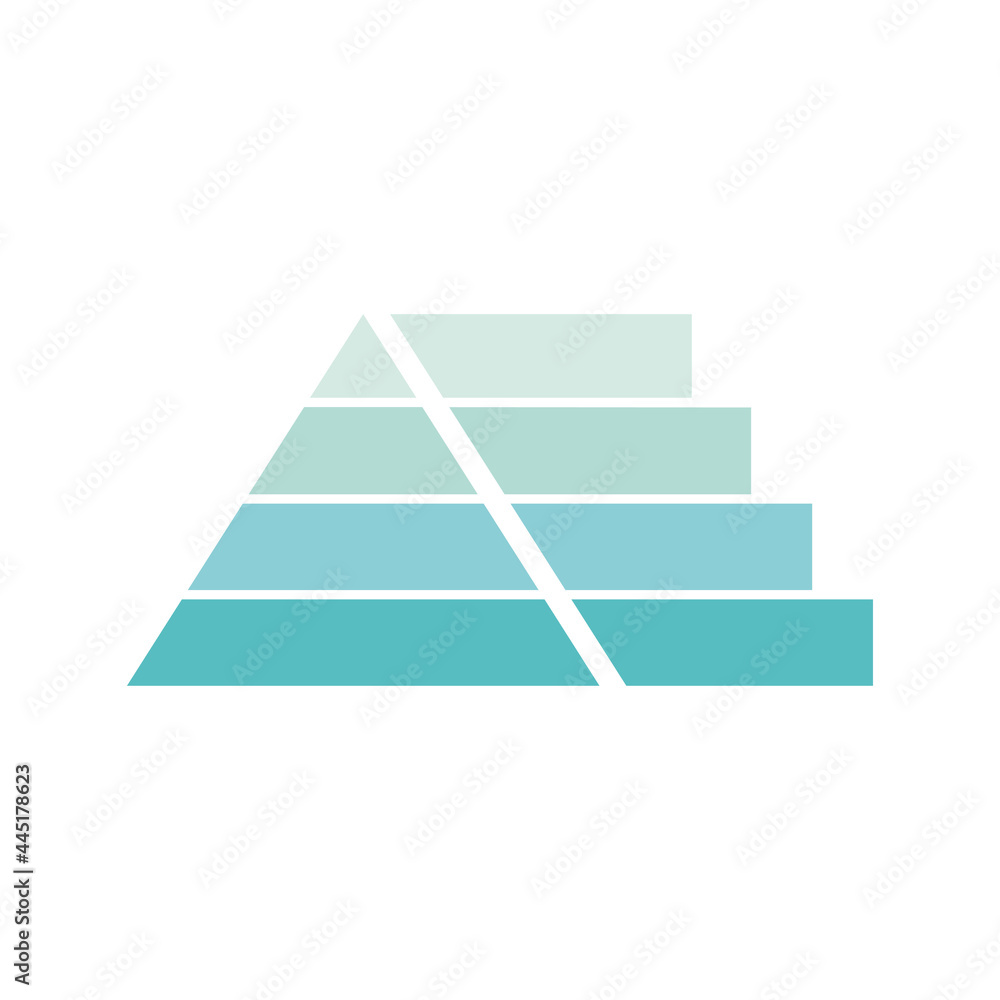 Poster pyramid infographic template with four levels. triangle data segments. blue layout with 4 charts for