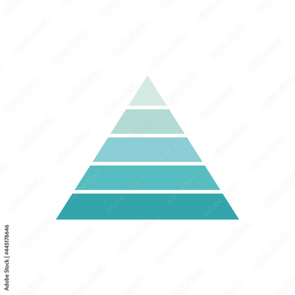 Poster pyramid infographic template with five charts. triangle data segments. blue layout with 5 levels for