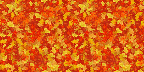 モミジとイチョウのシームレスイラスト背景素材