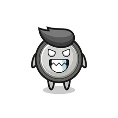 evil expression of the button cell cute mascot character