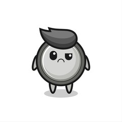 the mascot of the button cell with sceptical face