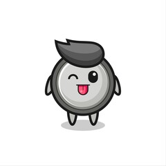 cute button cell character in sweet expression while sticking out her tongue