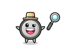 illustration of the button cell mascot as a detective who manages to solve a case