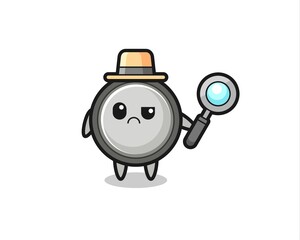 the mascot of cute button cell as a detective
