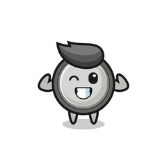 the muscular button cell character is posing showing his muscles