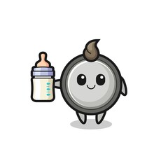 baby button cell cartoon character with milk bottle