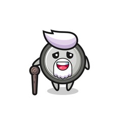 cute button cell grandpa is holding a stick