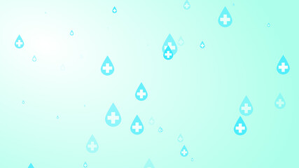 Medical health cross white on blue sanitizer drop pattern background. Abstract healthcare clean and Hygiene concept.