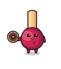 illustration of an matches character eating a doughnut