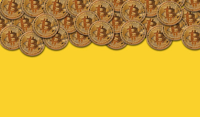 Bitcoin golden cryptocurrency coin background. 3D Rendering