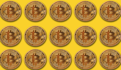 Bitcoin golden cryptocurrency coin background. 3D Rendering