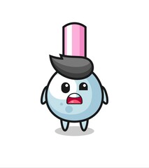 the shocked face of the cute cotton bud mascot