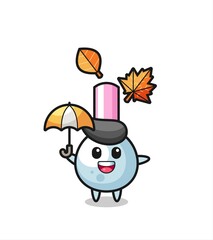 cartoon of the cute cotton bud holding an umbrella in autumn