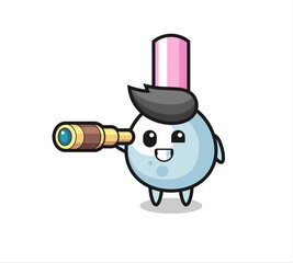 cute cotton bud character is holding an old telescope