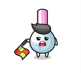 cotton bud character as line judge hold the flag down at a 45 degree angle