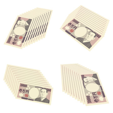 経済のイラスト素材　マネー　リアル風一万円札　スライド　カット集　四点セット（1）