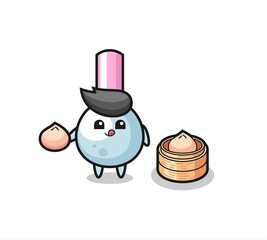 cute cotton bud character eating steamed buns