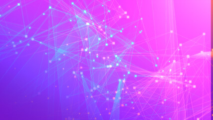 Fototapeta premium Abstract purple pink polygon tech network with connect technology background. Abstract dots and lines texture background. 3d rendering.