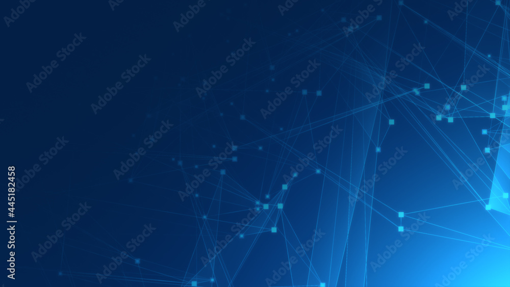 Poster Abstract blue polygon tech network with connect technology background. Abstract dots and lines texture background. 3d rendering.