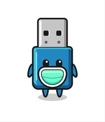 cute flash drive usb cartoon wearing a mask