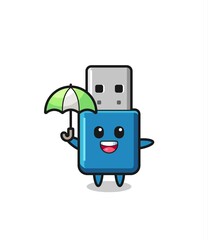 Fototapeta premium cute flash drive usb illustration holding an umbrella