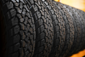 Close-up of new tires or stock tires car driving concept safe driving concept