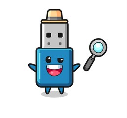 illustration of the flash drive usb mascot as a detective who manages to solve a case