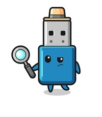 flash drive usb detective character is analyzing a case