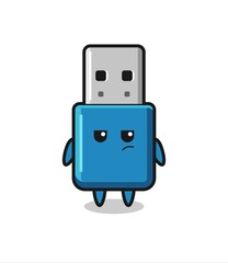 cute flash drive usb character with suspicious expression